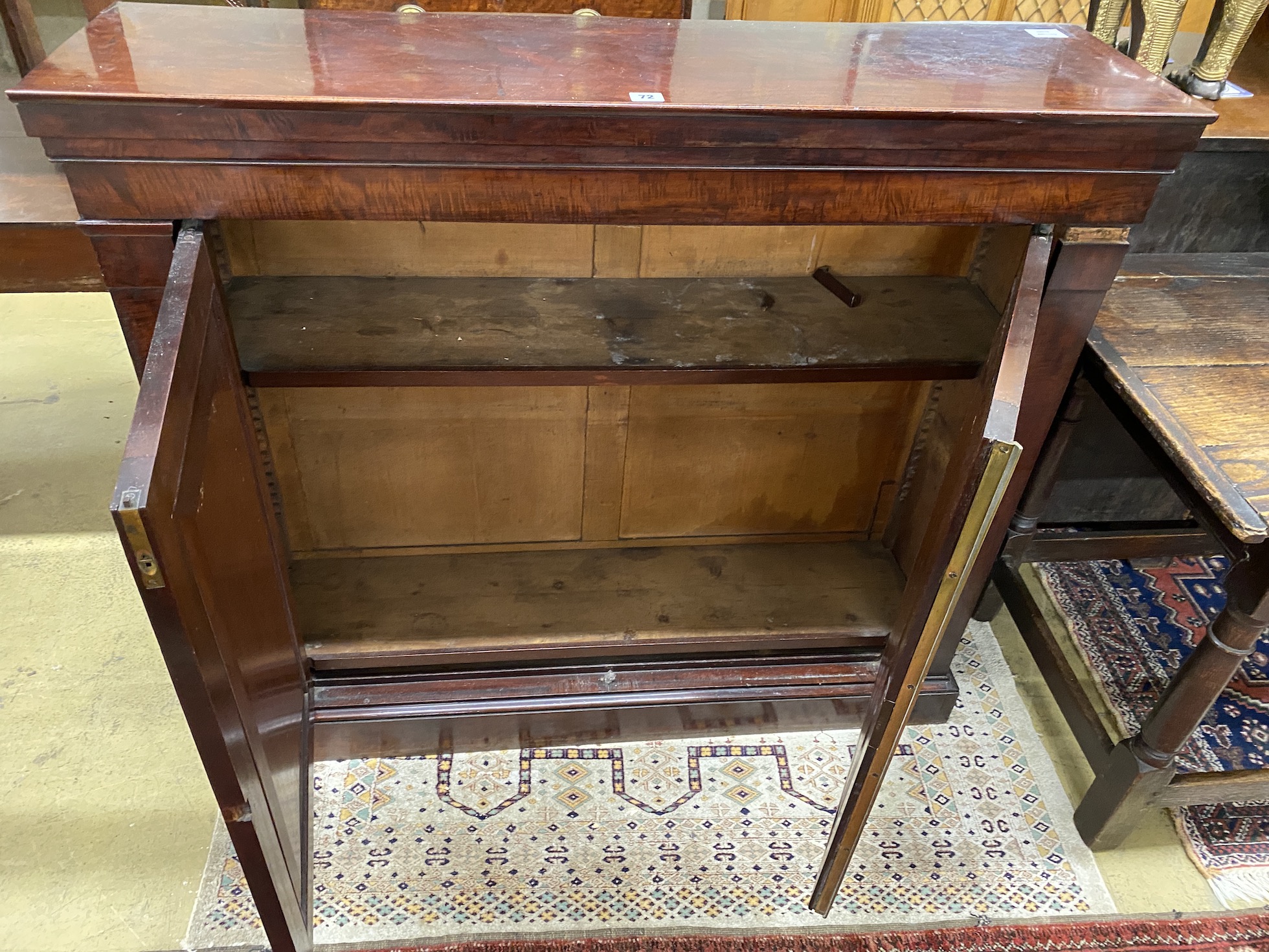 A Victorian mahogany side cabinet, width 114cm, depth 31cm, height 100cm